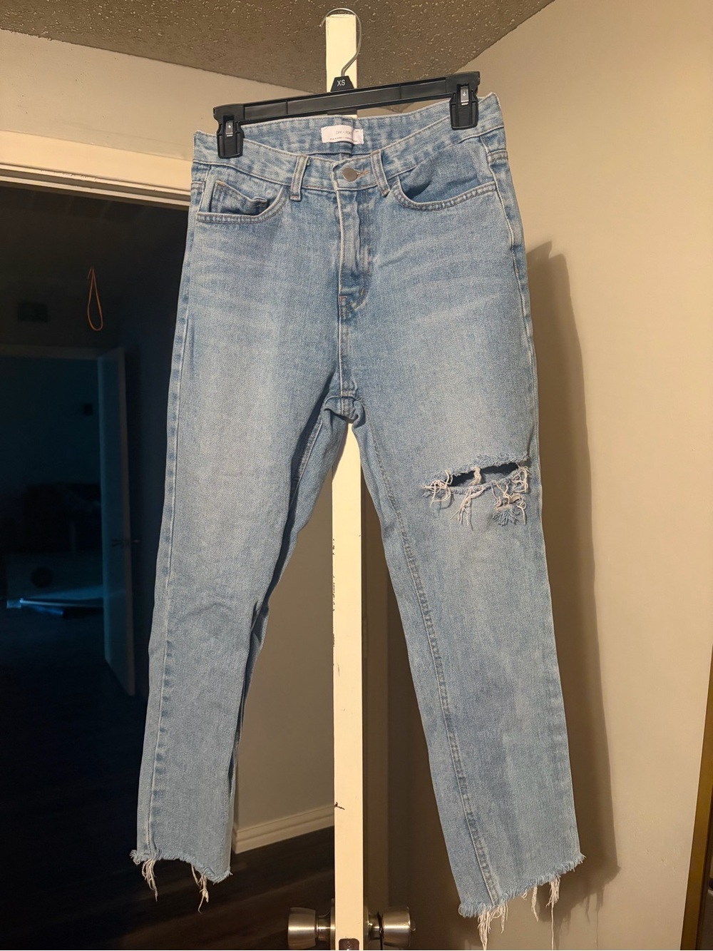 Oak + Fort Light Blue Distressed High-Rise Jeans